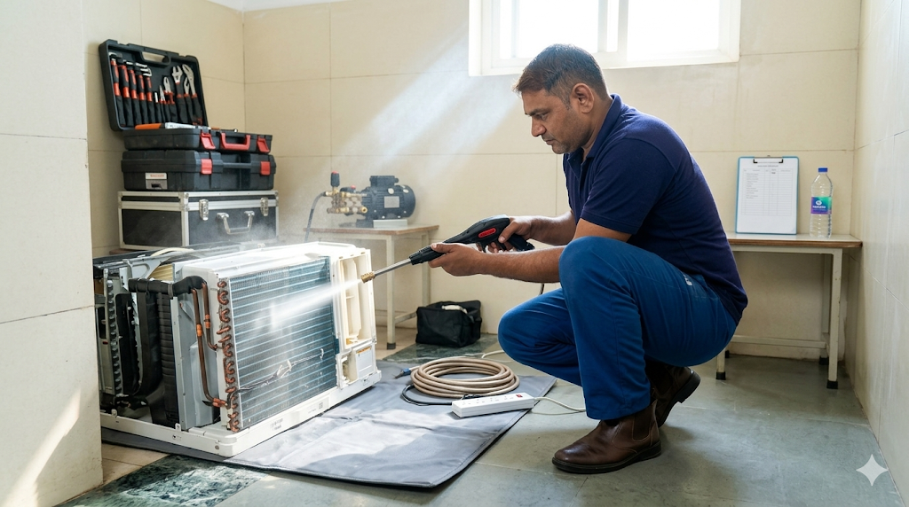 Technician repairing AC
